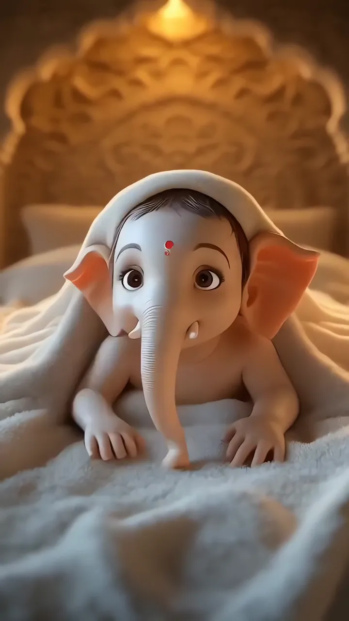 Cute Baby Ganesha Sleeping Under Blanket With Red Tilak