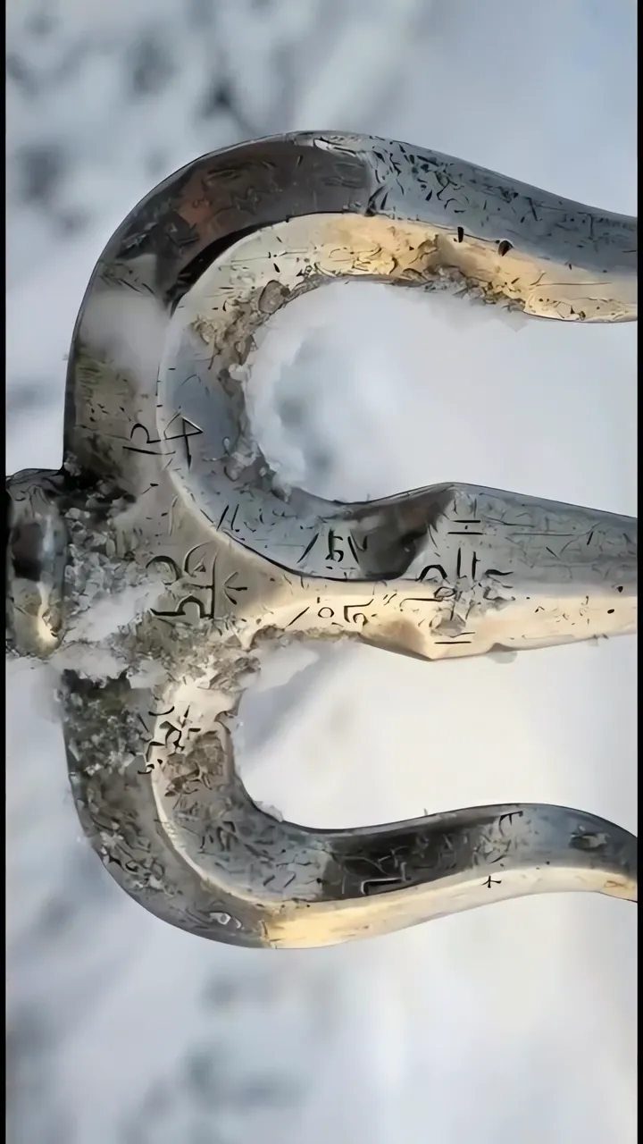 Trishul In Snow With Sanskrit Script And Glowing Effect