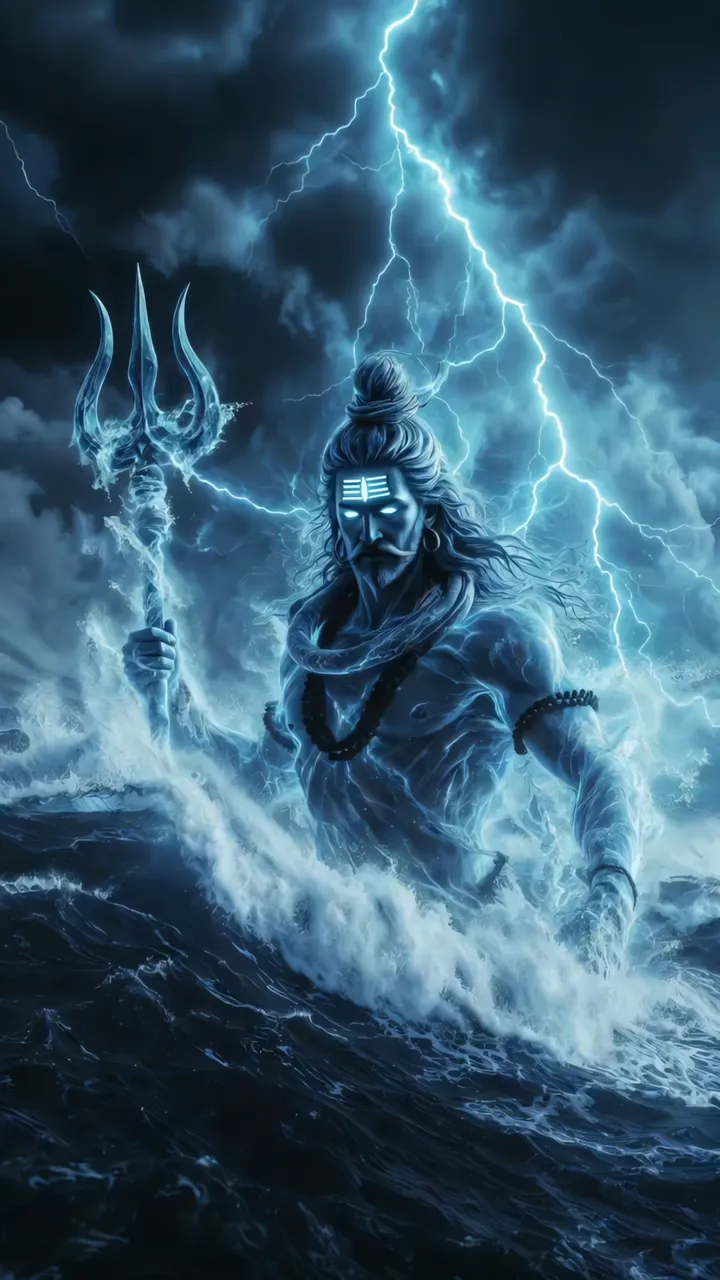 Glowing Shiva Meditation With Trishul And Blue Aura