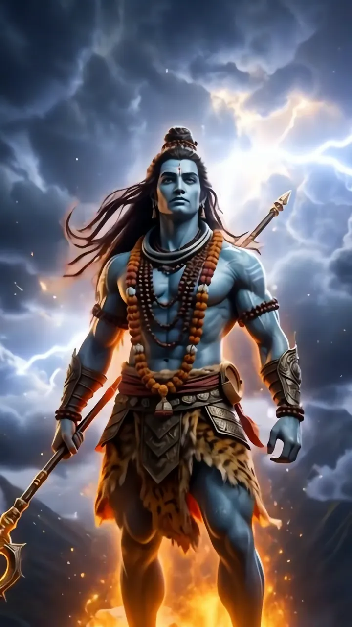 Shiva Standing Amidst Lightning And Fire With Trishul