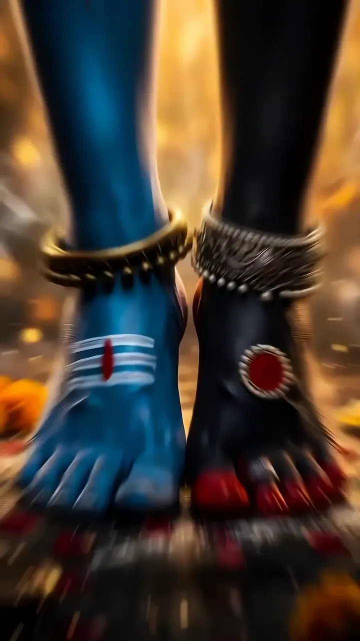Shiva And Parvati Feet With Blue And Black Skin Divine Couple