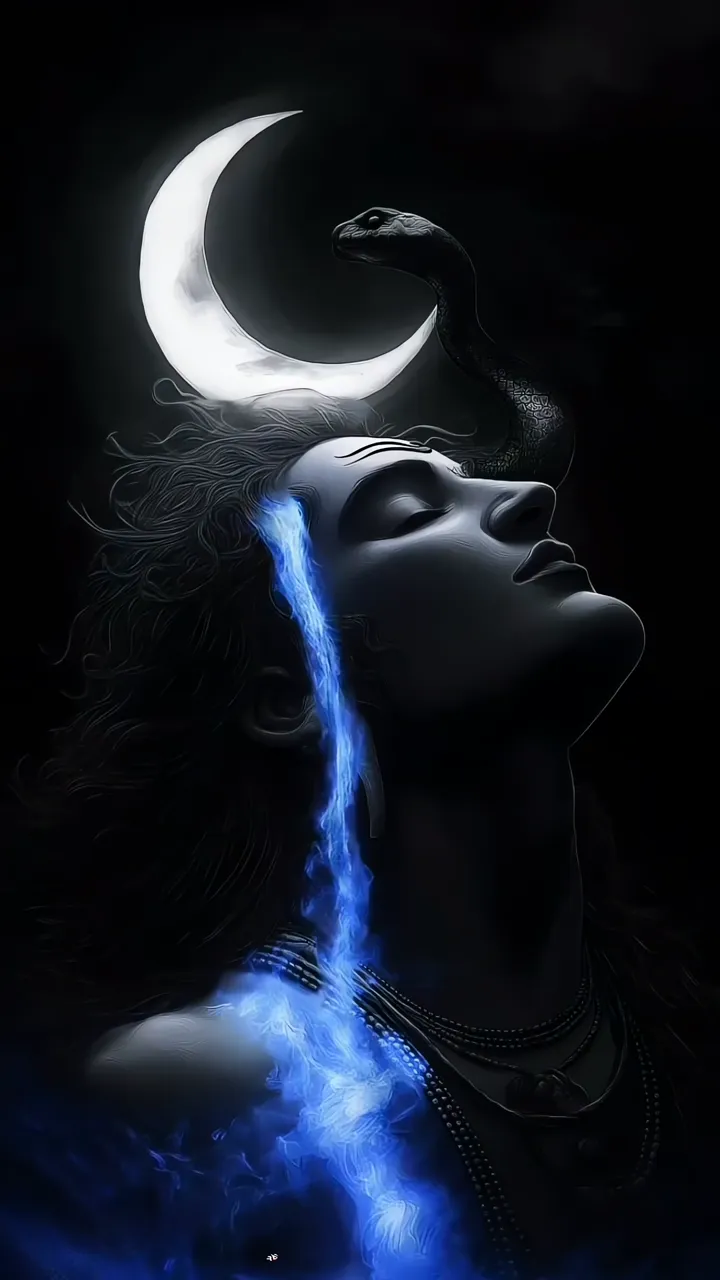 Shiva With Blue Aura And Moon Snake
