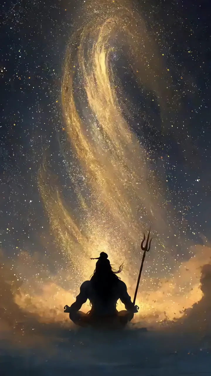 Shiva Meditation With Cosmic Spiral And Trishul