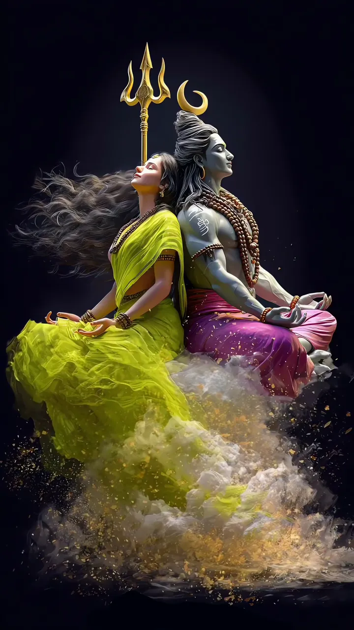 Shiva And Parvati Devotional Back-to-Back Meditation With Trishul And Moon