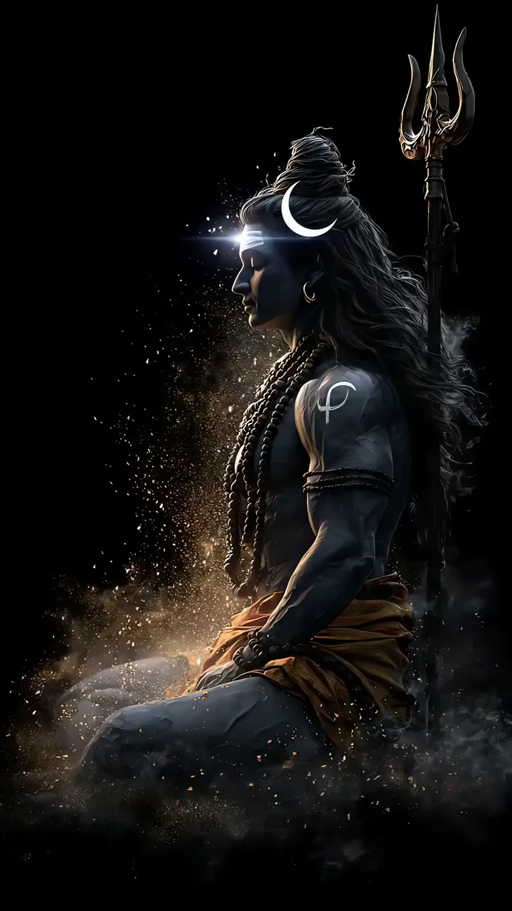 Shiva Devotional Side Profile With Trishul And Moon Symbol