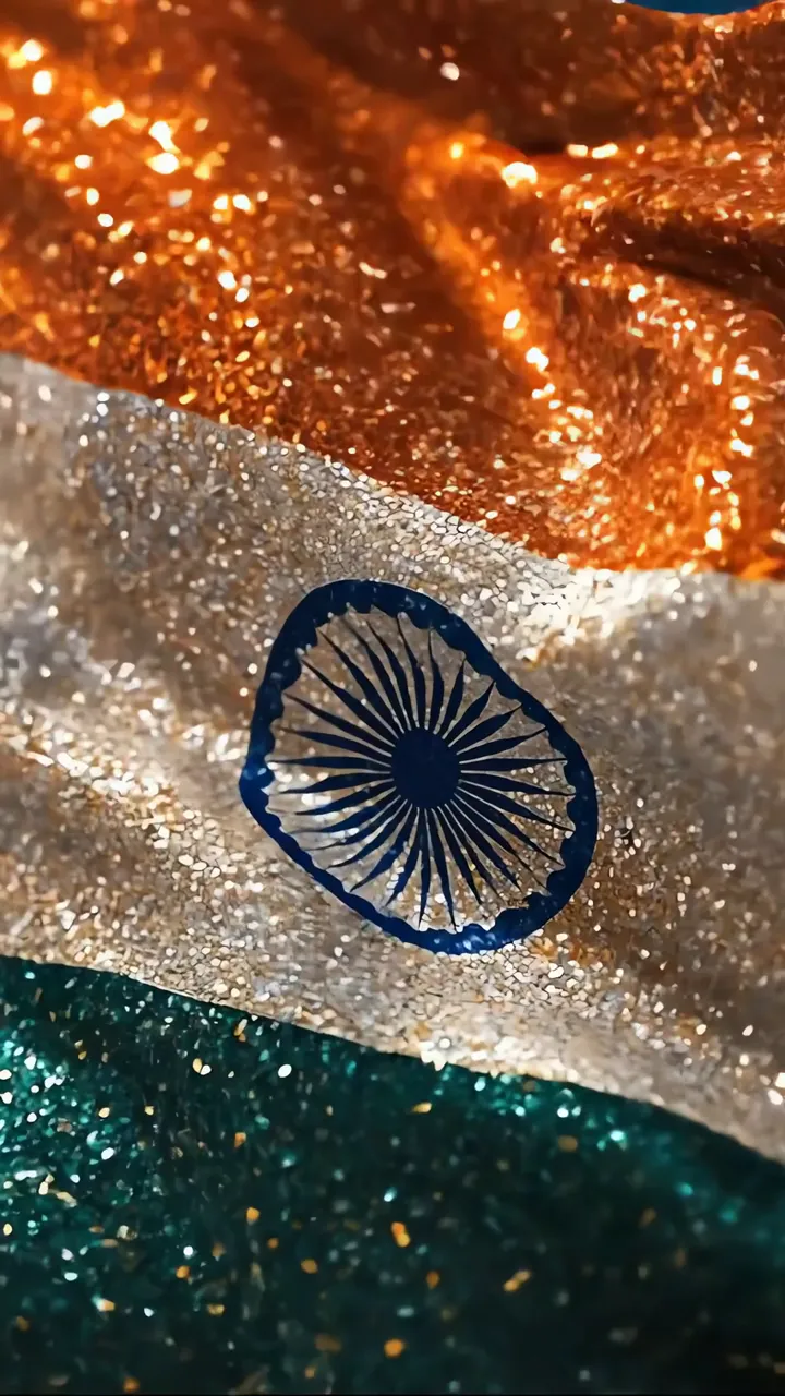 Glowing India Flag With Sparkling Ashoka Chakra And Glitter Effect