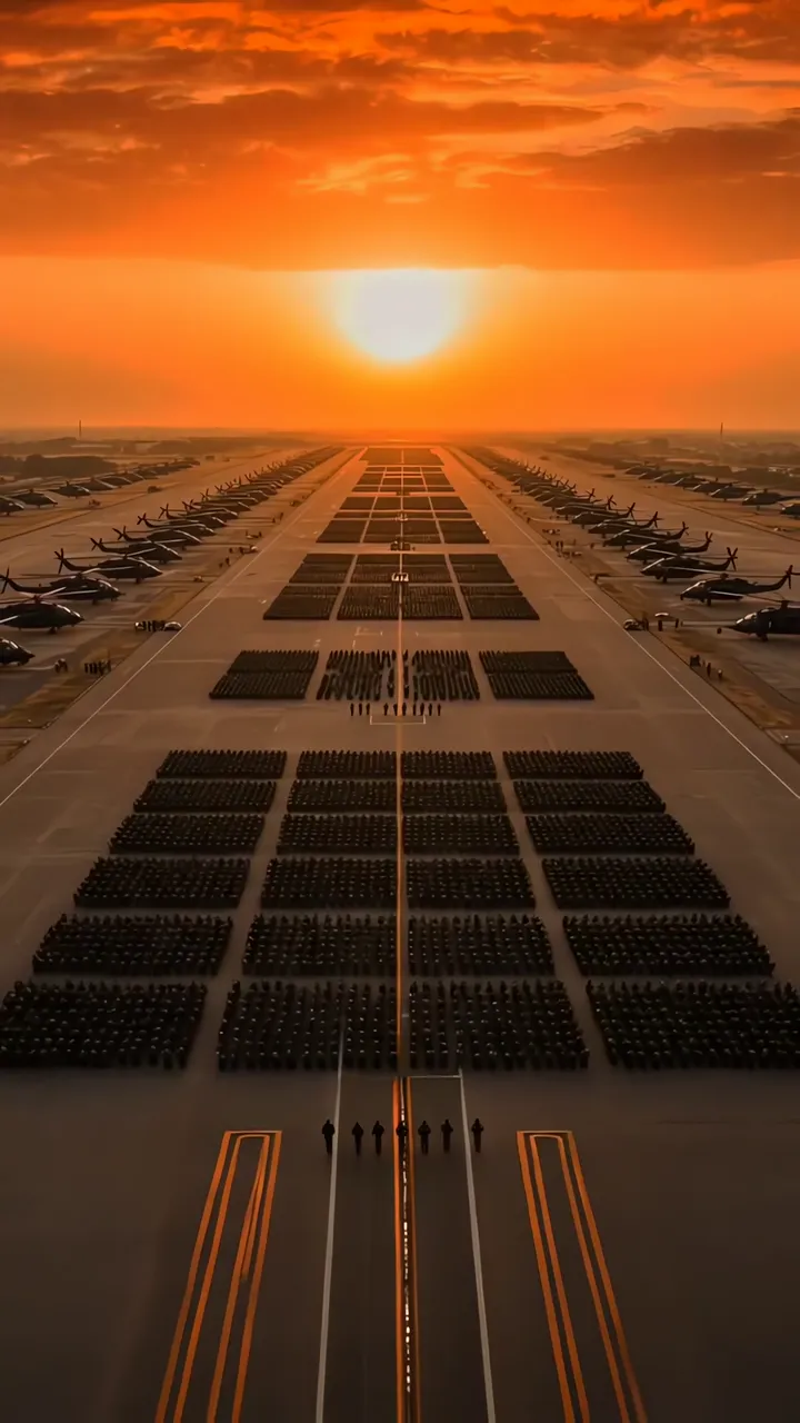 Indian Army Sunset Parade With Helicopters And Soldiers