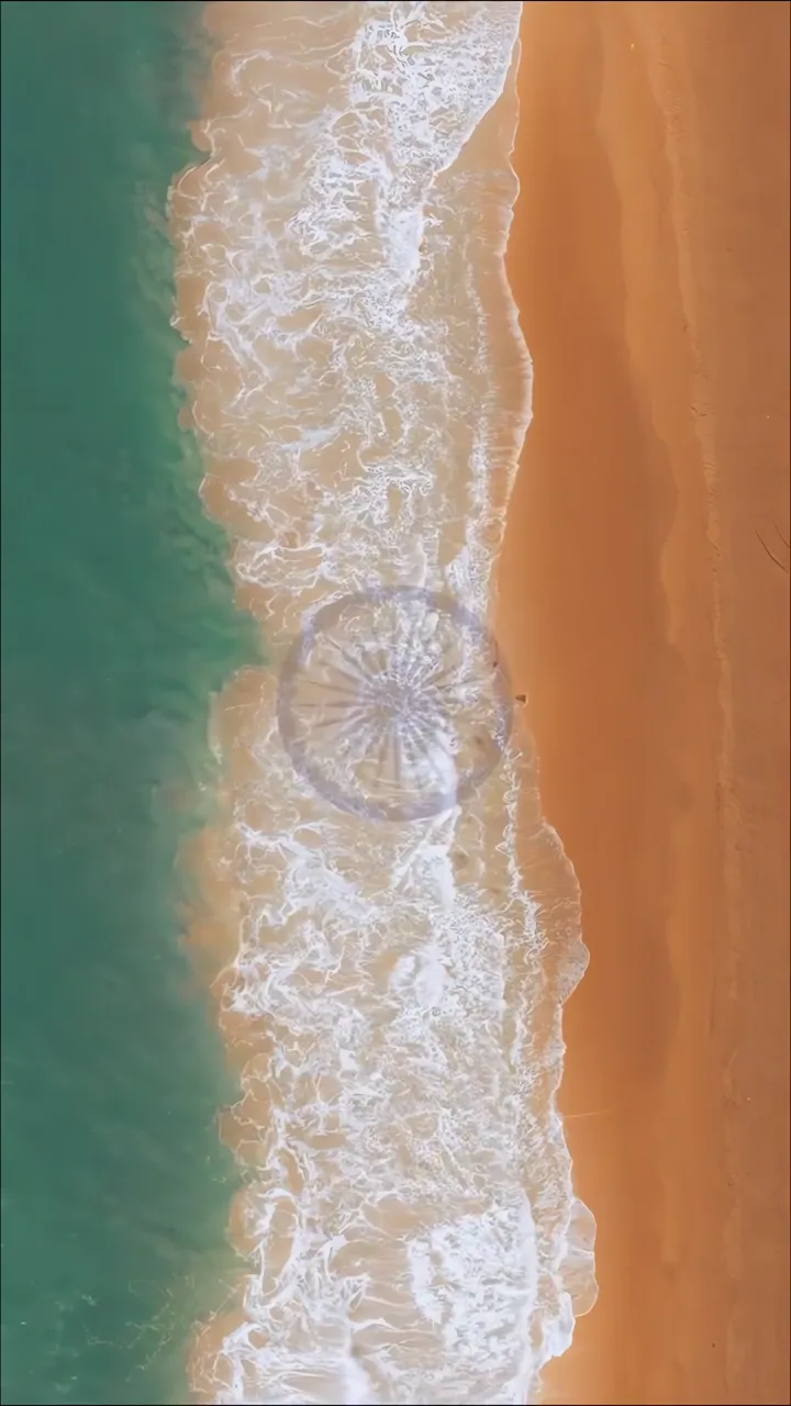 Ashoka Chakra On Beach With Blue And Orange Waves