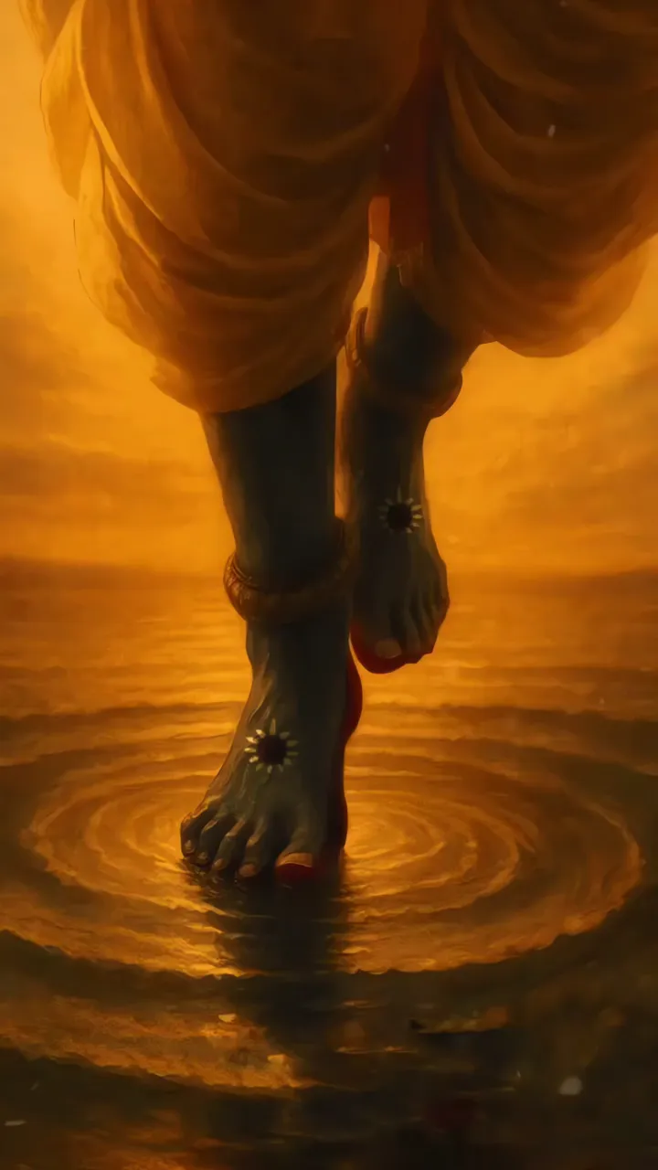 Shiva Walking In Water With Sun Symbols And Golden Glow