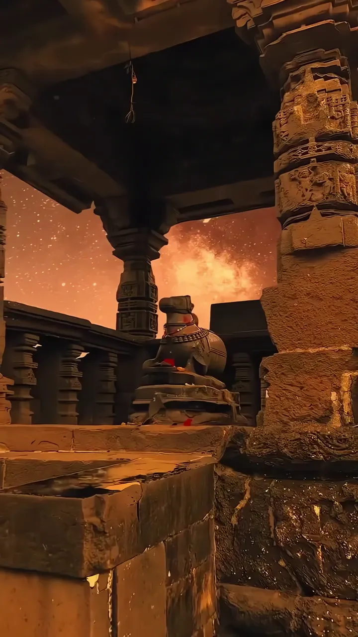 Shiva Lingam Temple With Starry Sky And Sacred Glow