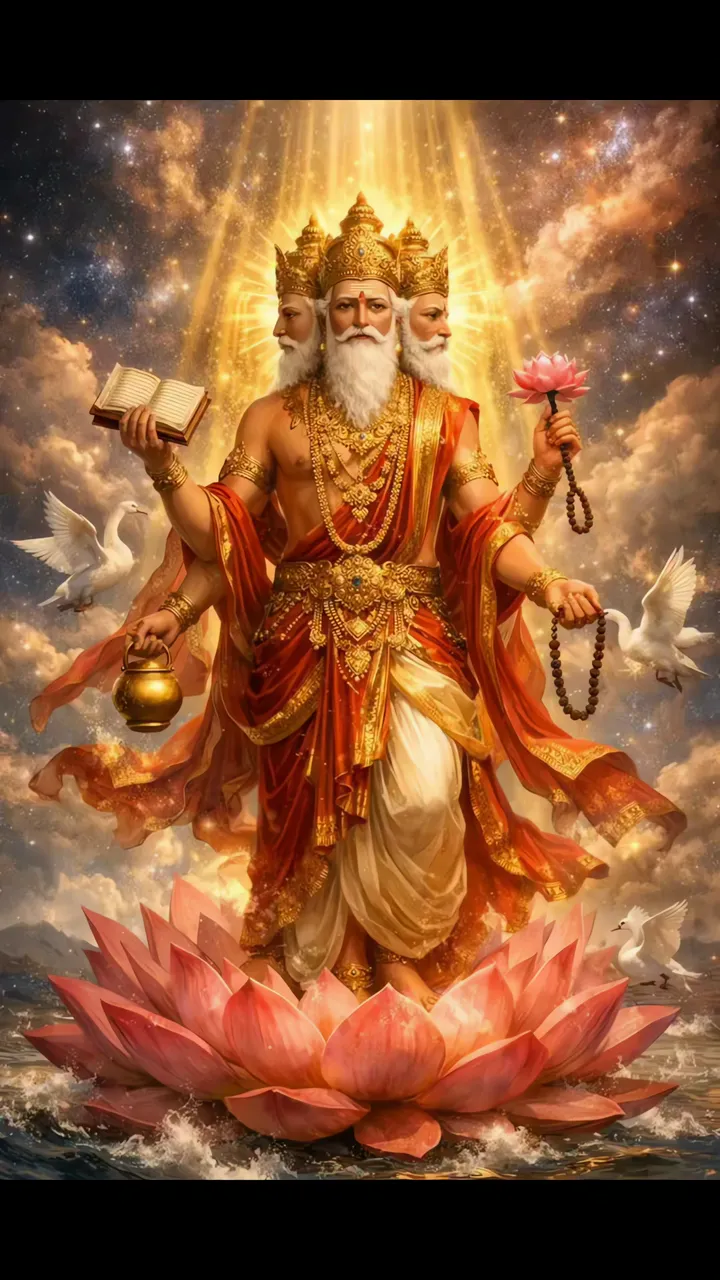 Trishul Holding Shiva Standing On Lotus With White Swans