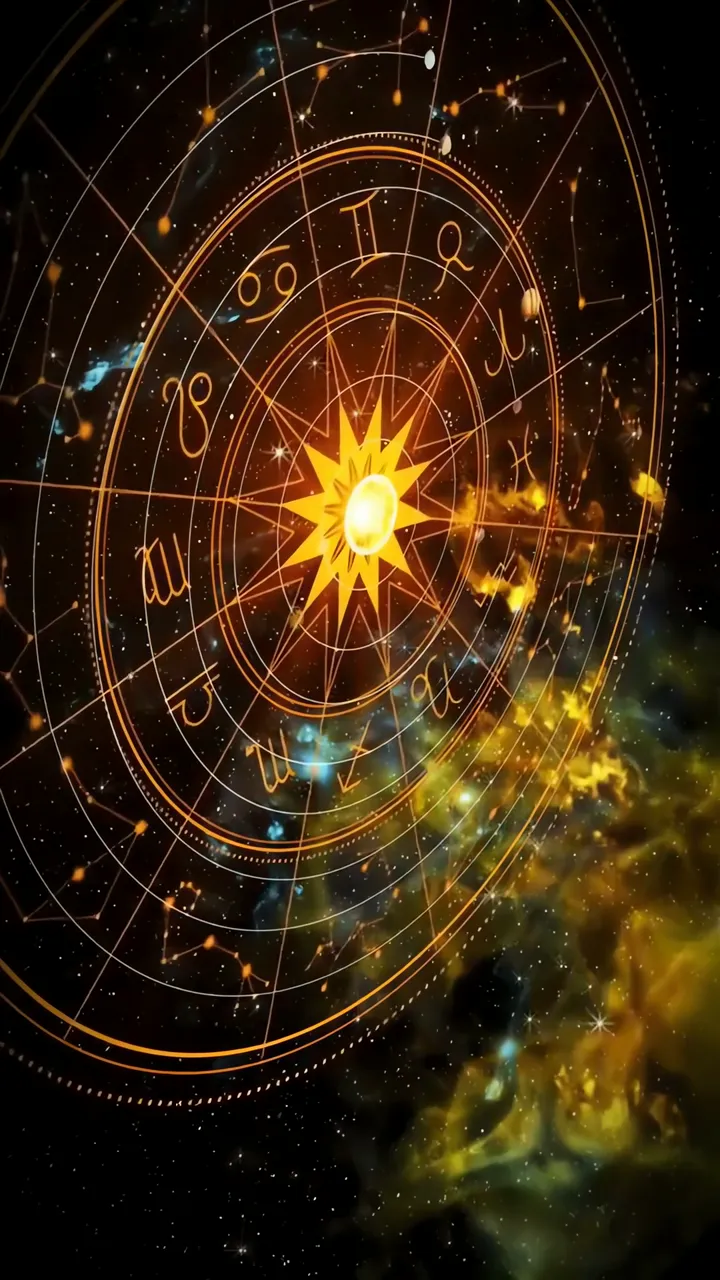 Cosmic Zodiac Wheel With Golden Star And Astrology Symbols