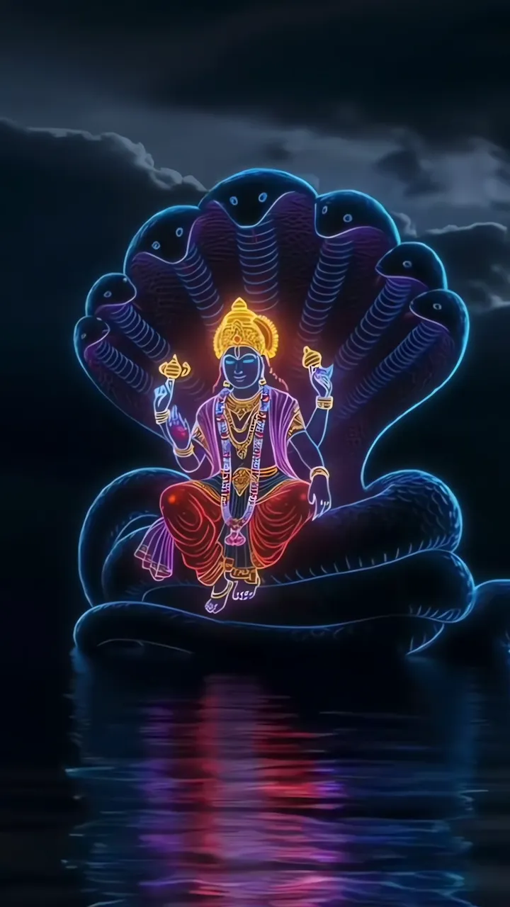 Neon Glowing Shiva With Naga Serpent Throne And Blue Aura