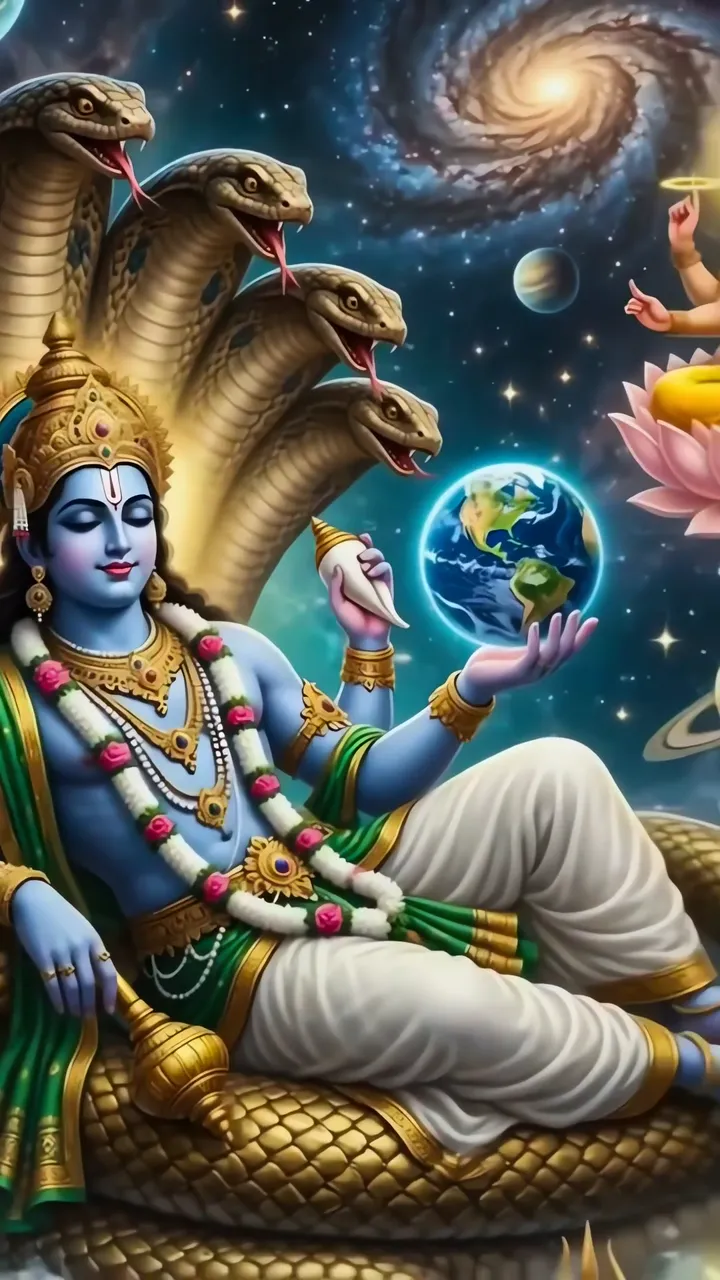 Shiva With Seven Serpent Heads Cosmic Galaxy Scene