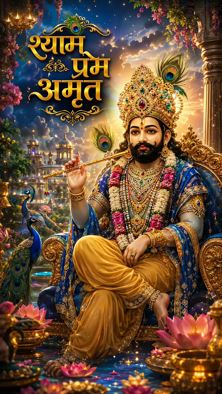 Shiva With Peacock And Lotus In Temple Scene