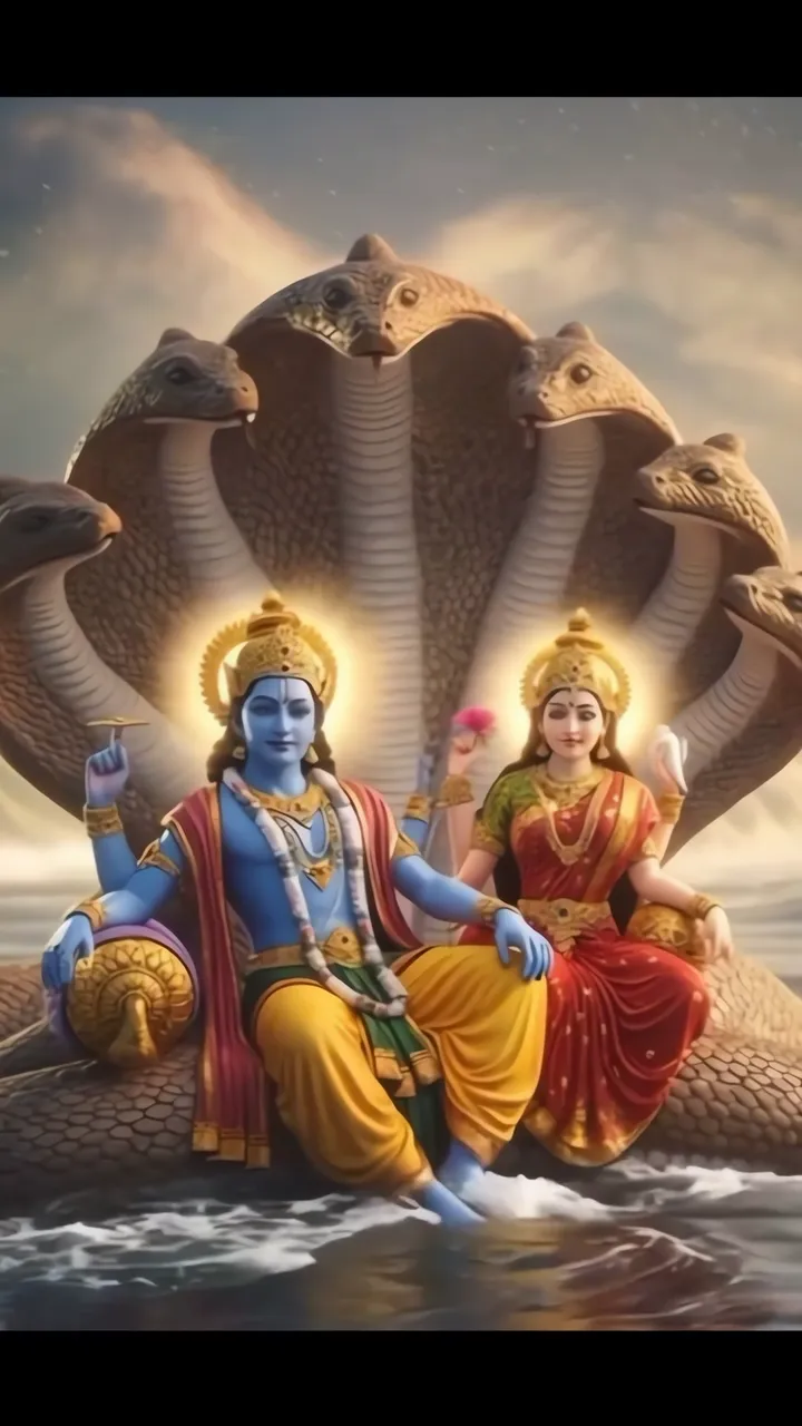 Shiva And Parvati Divine Couple On Multi-Headed Snake