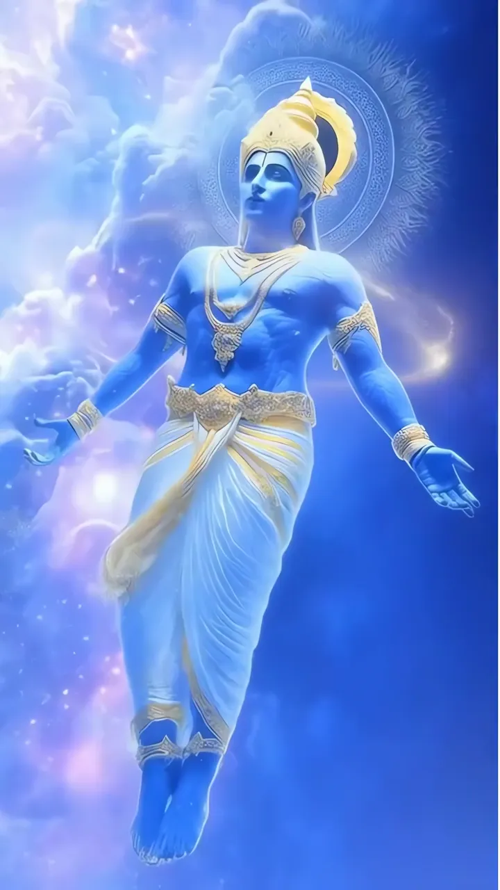 Blue Shiva Floating In Cosmic Clouds With Golden Accents