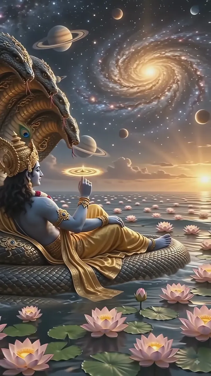 Lakshmi Narayan Cosmic Lotus Meditation With Snake Throne
