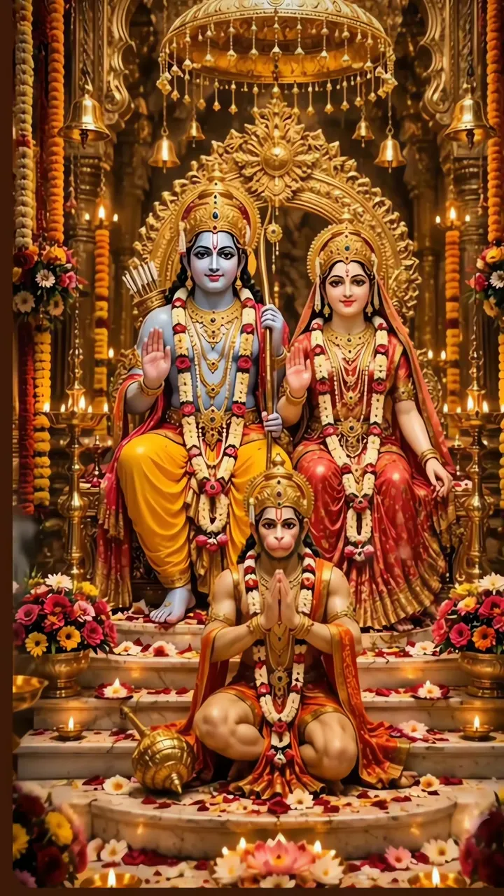 Shiva And Parvati Devotional Temple Scene With Hanuman