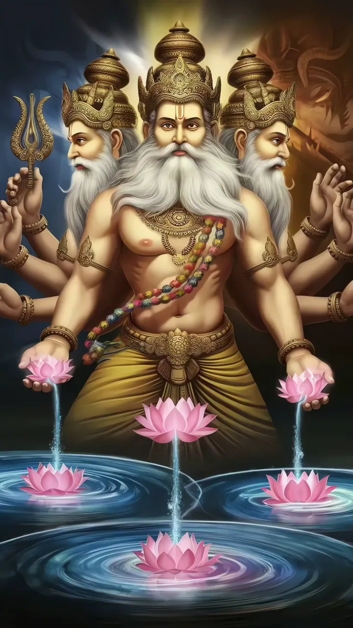 Brahma With Lotus And Sacred Water Flow