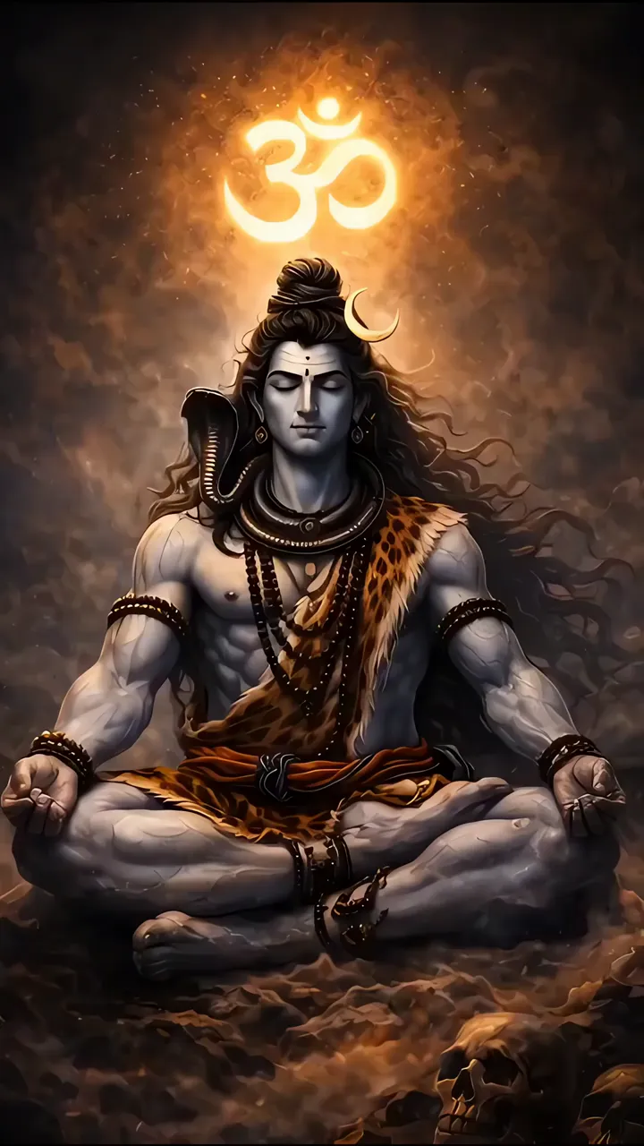 Shiva Meditation With Glowing Om And Snake