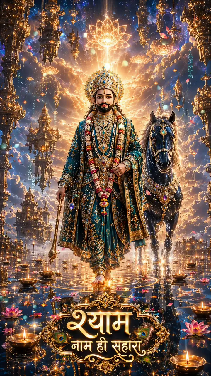 Shiva With Black Horse And Cosmic Temple Scene