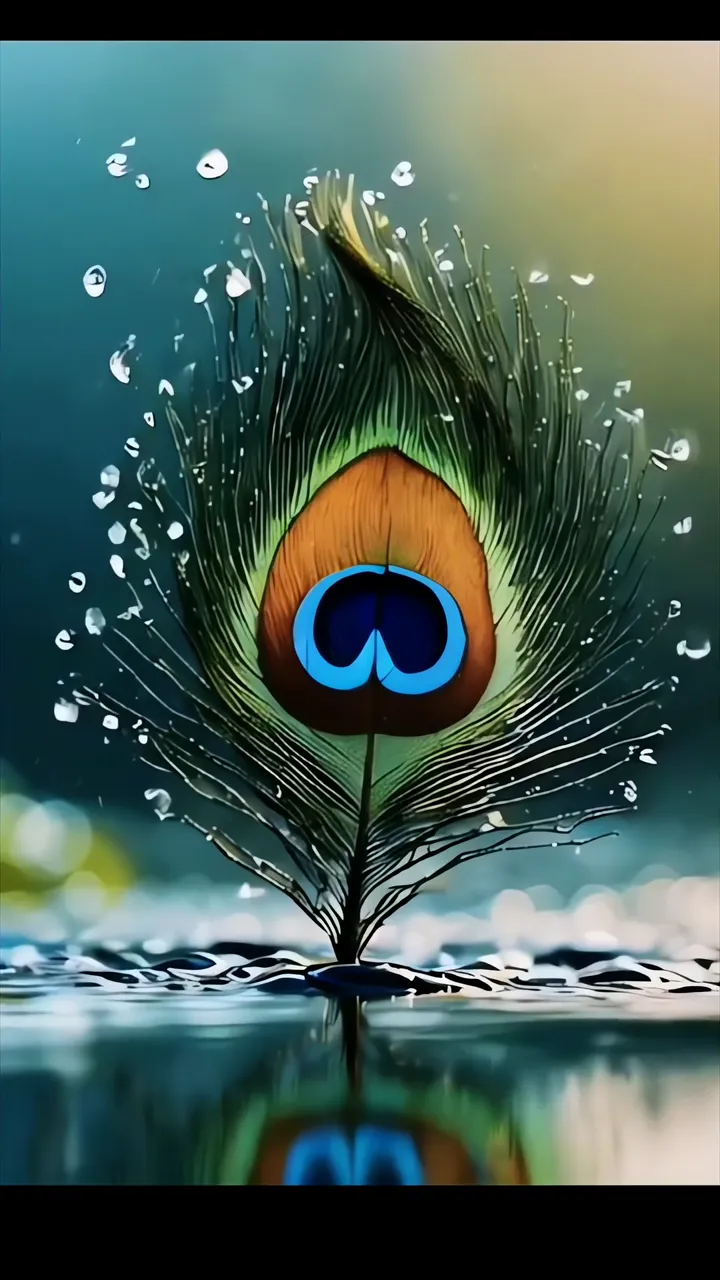 Peacock Feather With Blue Eye And Water Droplets