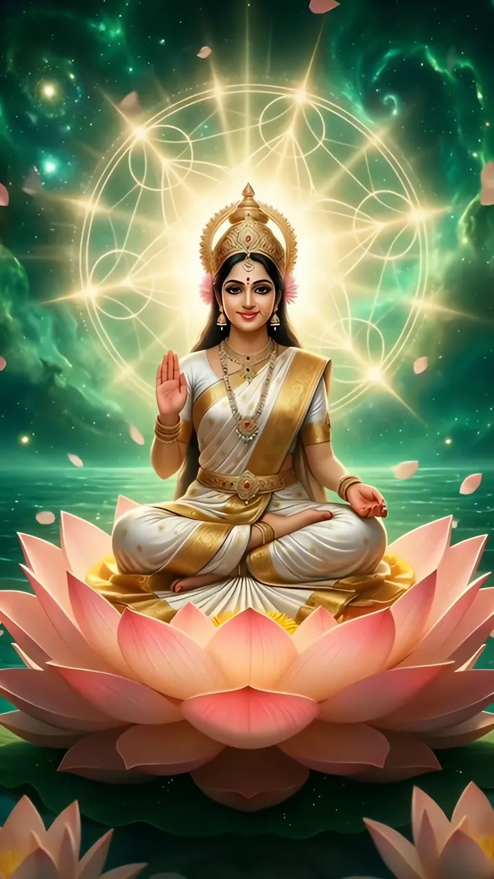 Goddess Lakshmi Meditation With Lotus And Cosmic Aura