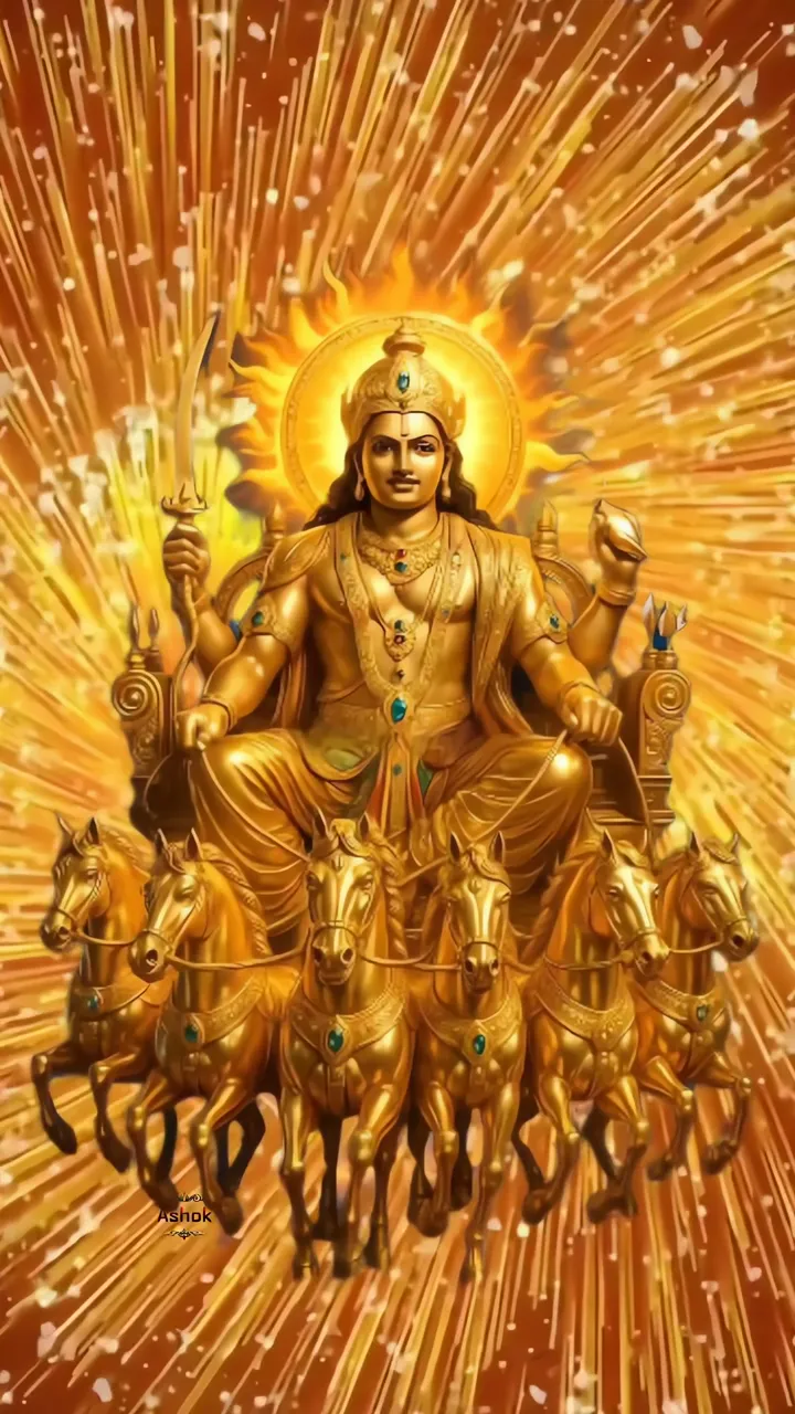 Golden Ashok Chakra Lord Shiva With Seven Horses And Radiant Aura