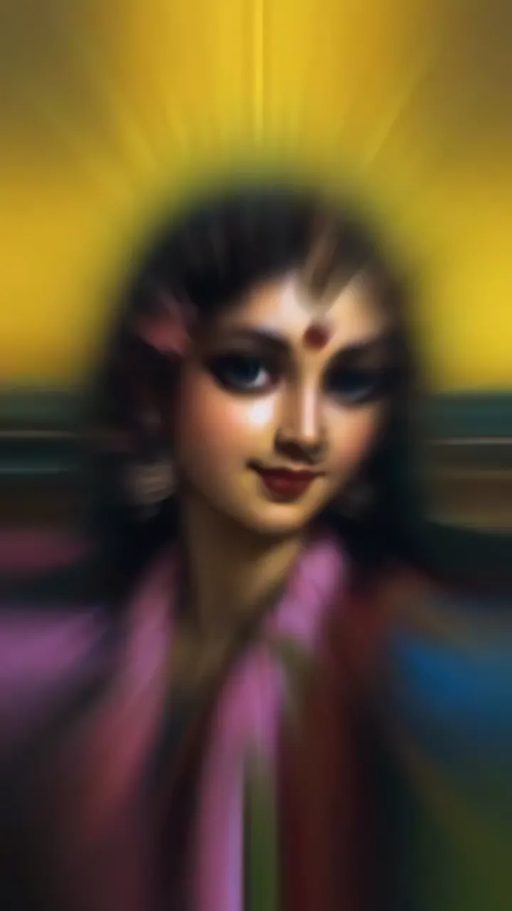 Radha Rani Devotional Portrait With Golden Halo And Pink Attire