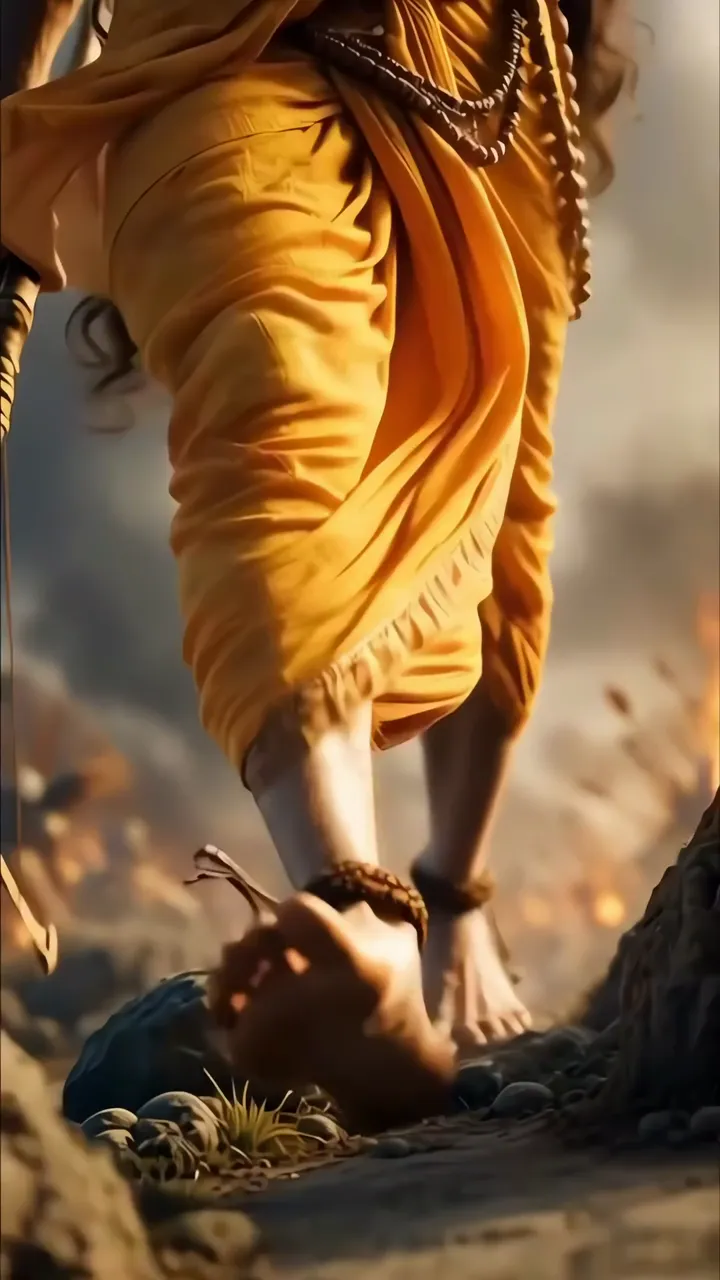 Lord Rama Walking Barefoot On Rocky Path With Yellow Dhoti