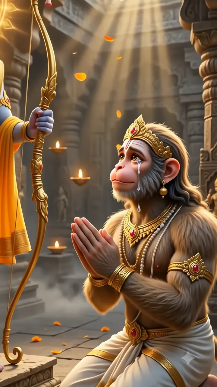 Hanuman Ji Tears of Pure Devotion at Feet of Lord Ram