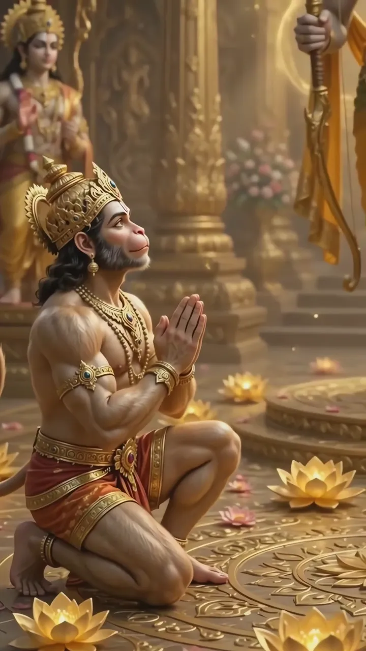 Hanuman Devotional Prayer With Lotus And Golden Temple