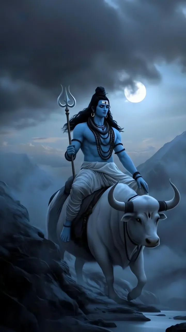 Shiva Riding Nandi Bull With Trishul And Moon