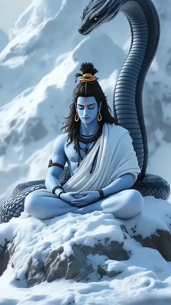 Shiva Meditation With Snake And Snowy Mountain