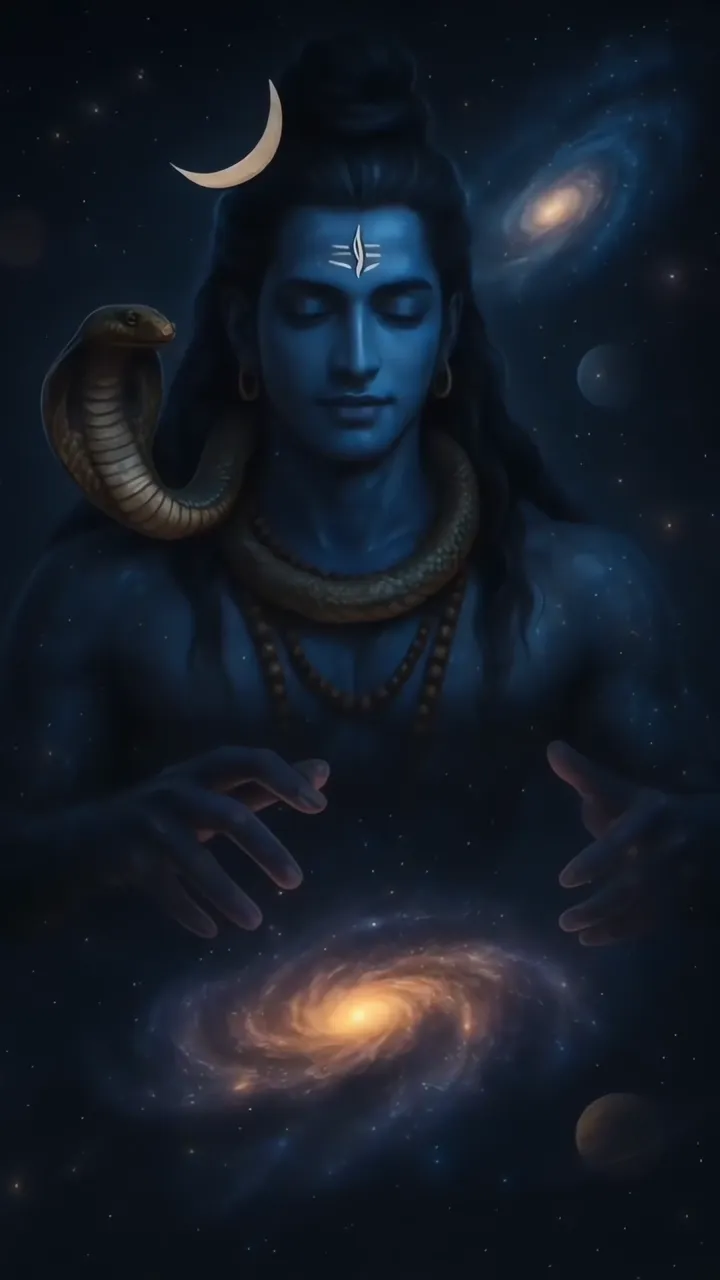 Mahakaal Cosmic Blue Aura With Snake And Galaxy
