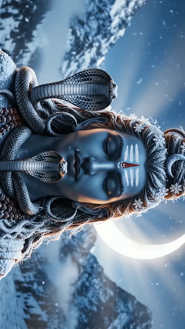 Shiva In Snowy Himalayas With Cobra And Moon