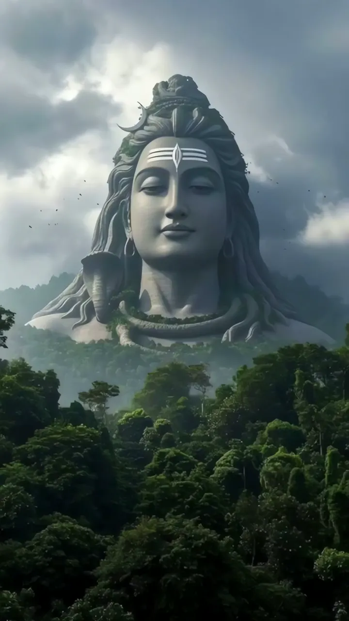 Giant Shiva Head With Serpent And Forest Aura