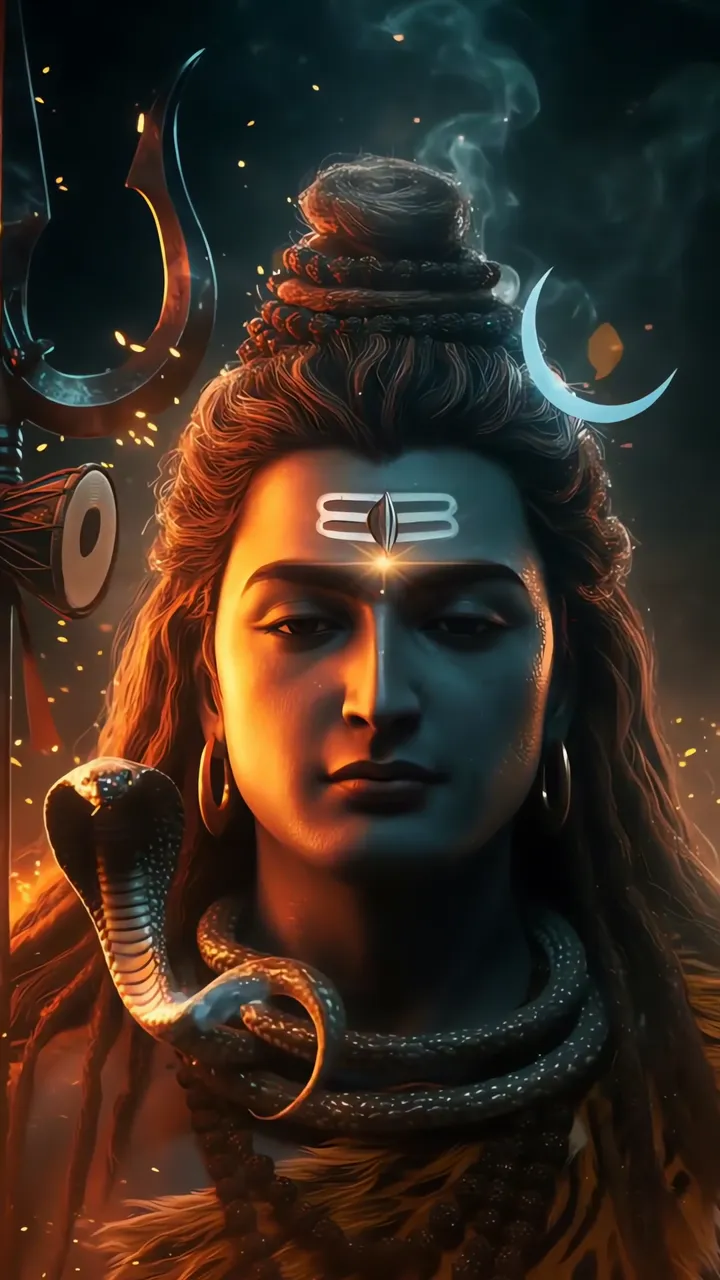Shiva With Trishul And Snake In Sacred Aura