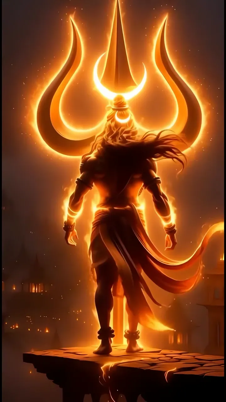 Shiva With Glowing Trishul And Divine Aura