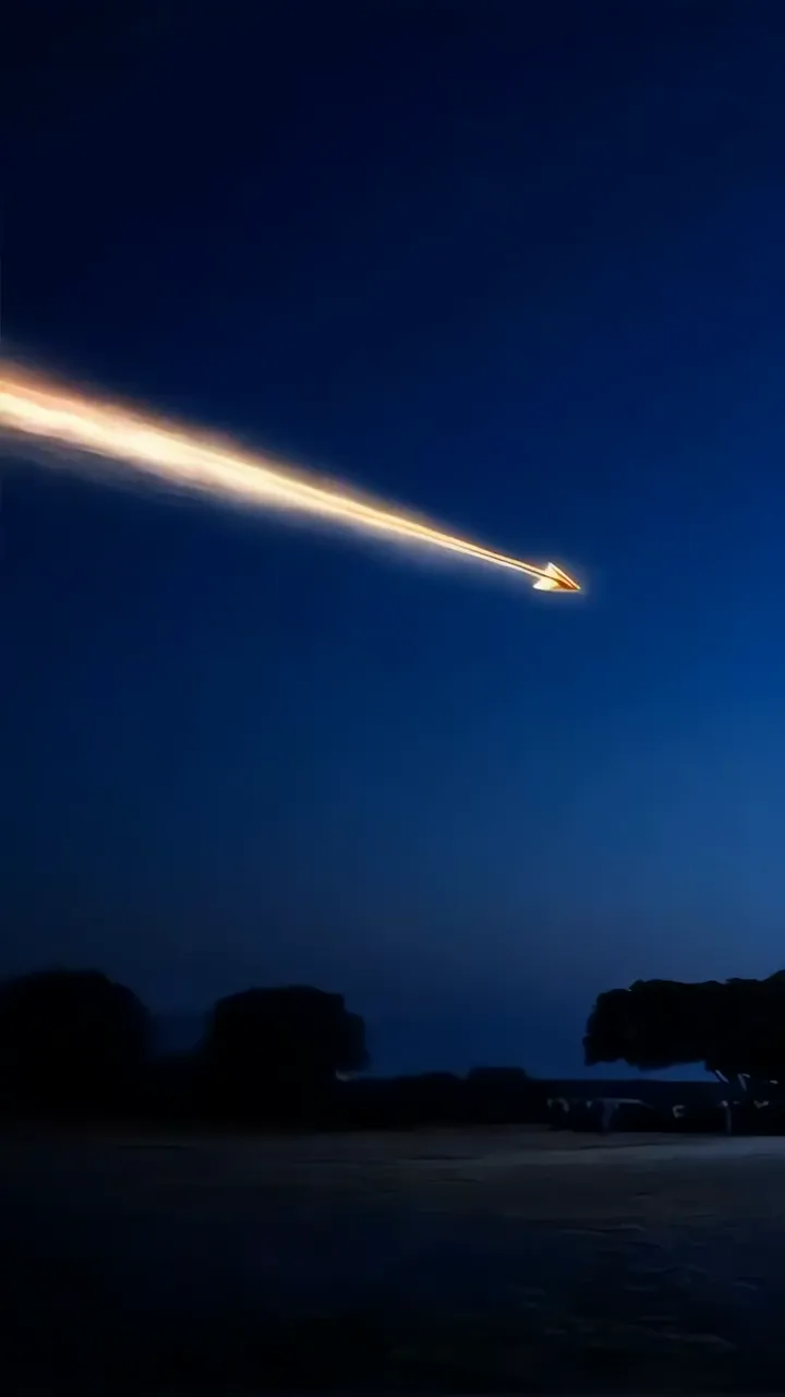 Glowing Arrow Flying Through Night Sky With Trail