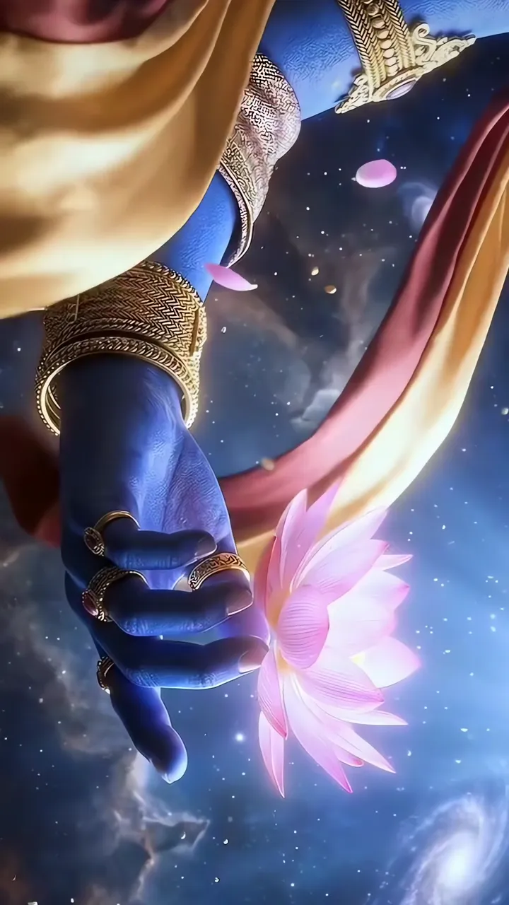 Bhagwan Vishnu Holding Lotus In Cosmic Space