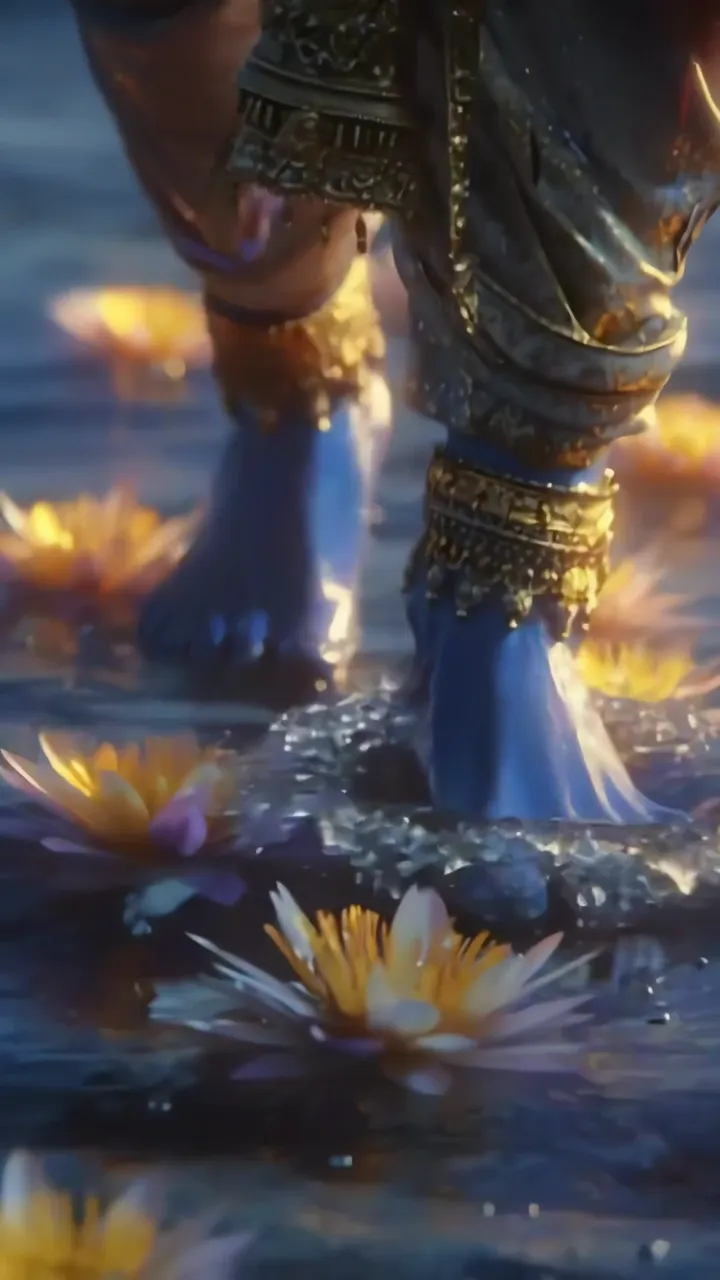 Bhagwan Vishnu Standing Amid Lotus Pond With Divine Aura