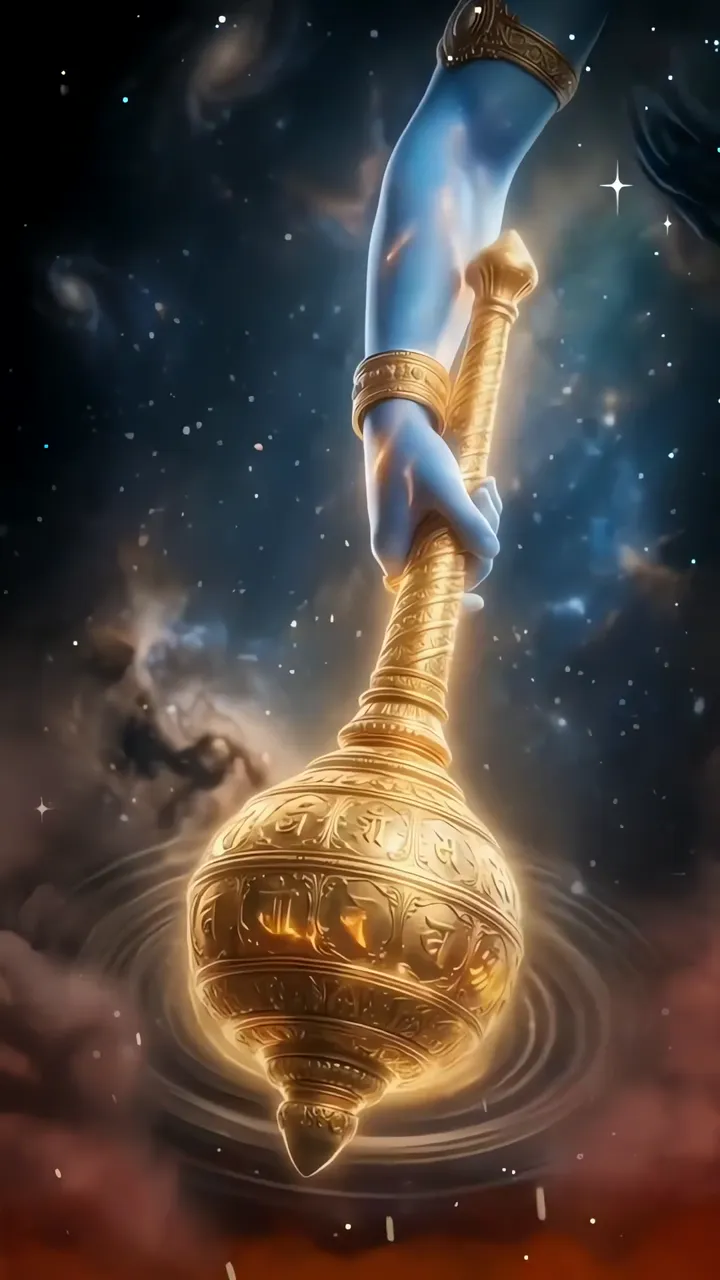 Vishnu Narayana Holding Cosmic Mace In Starry Galaxy