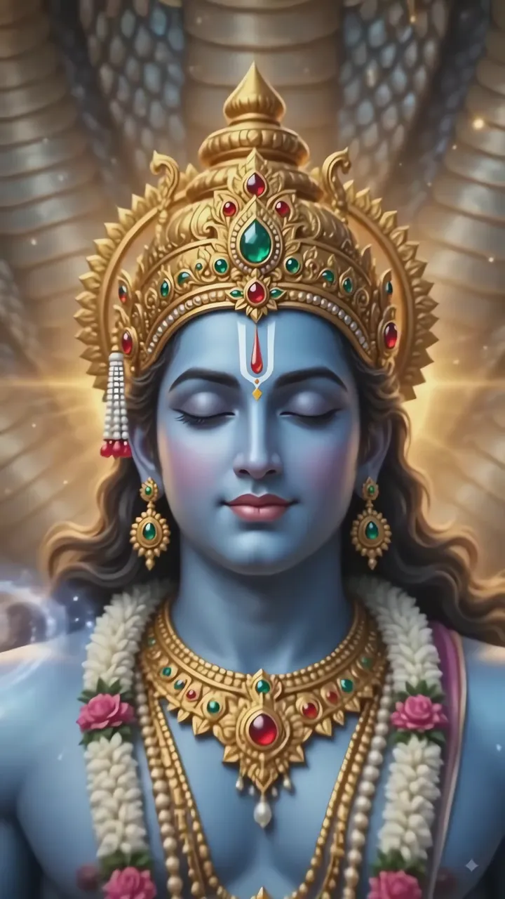 Shiva Meditation With Blue Skin And Golden Crown