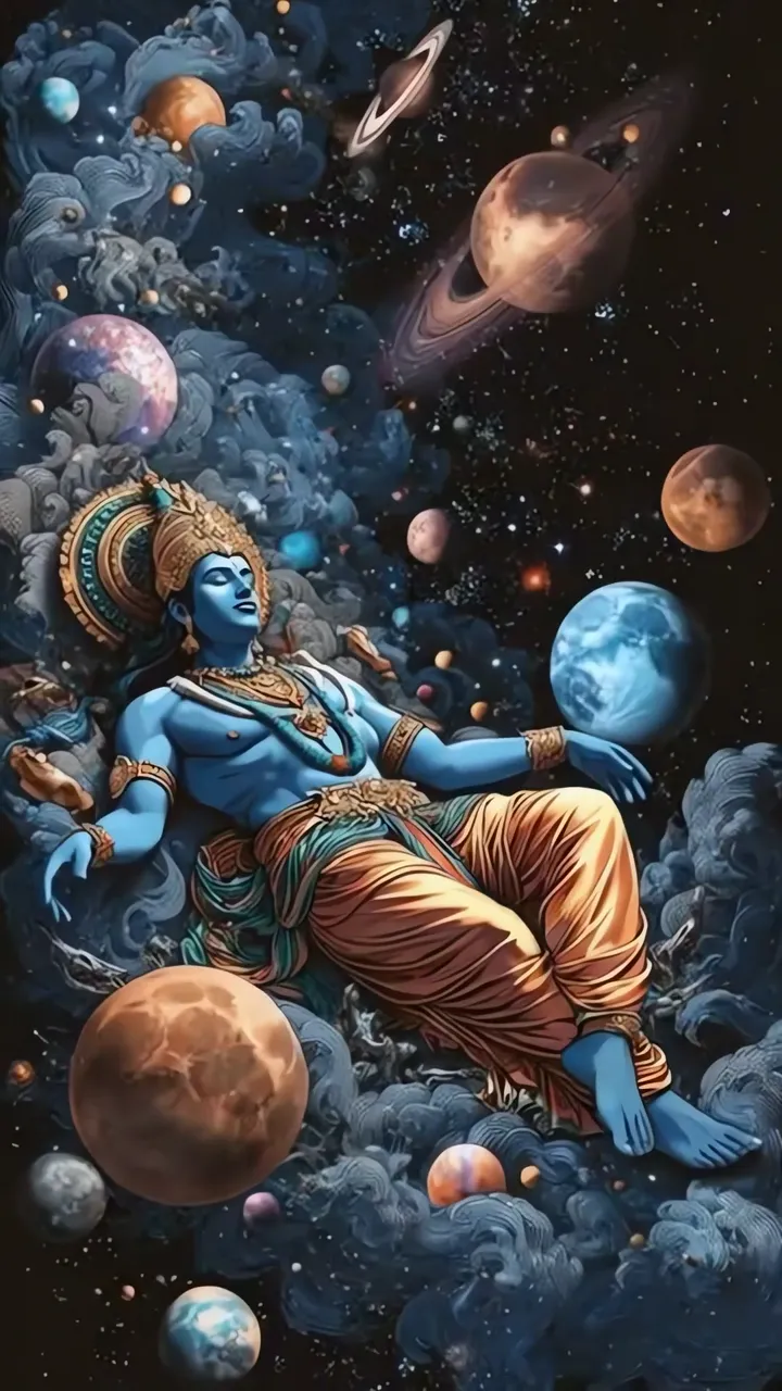 Shiva Meditating Among Planets In Cosmic Space