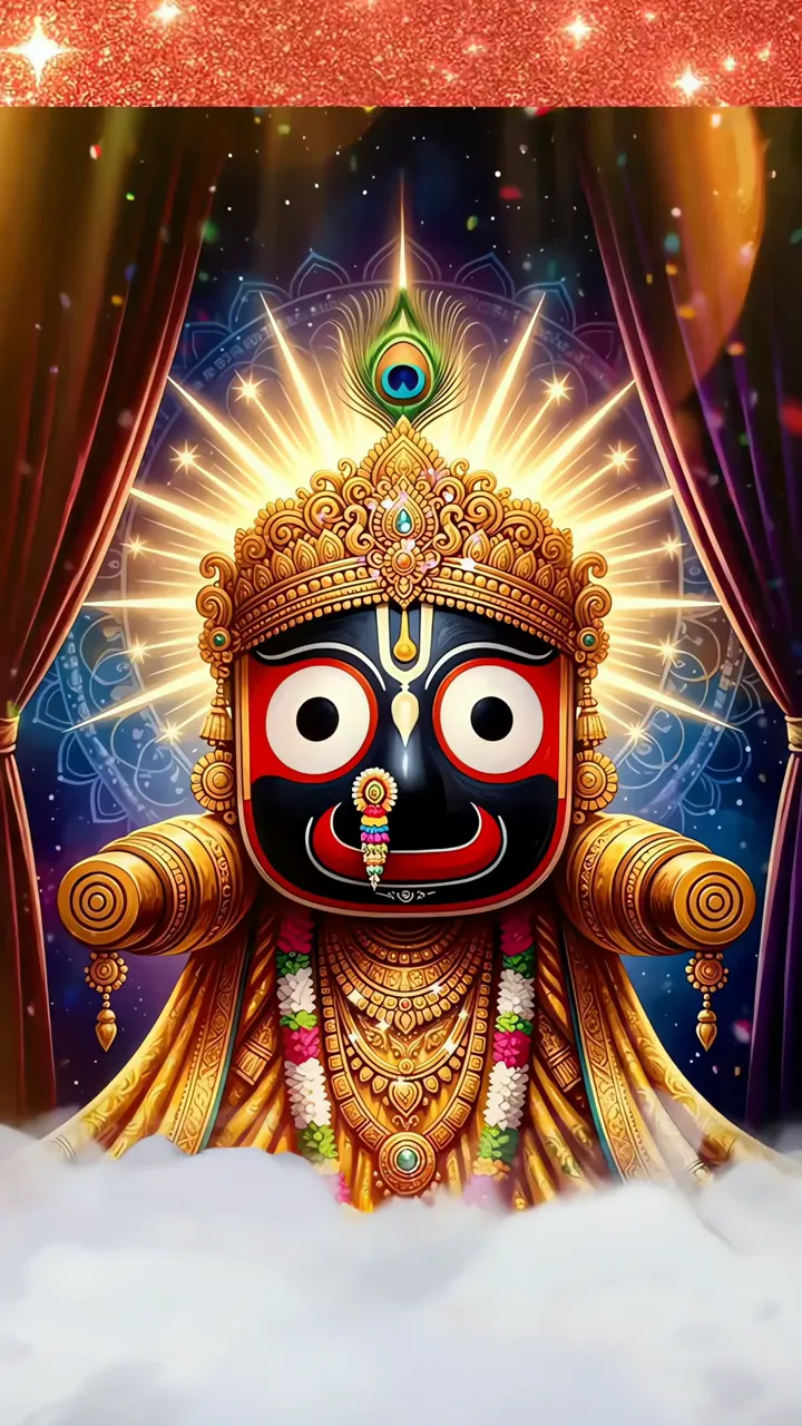 Jay Jagannath Divine Lord With Golden Crown And Peacock Feather