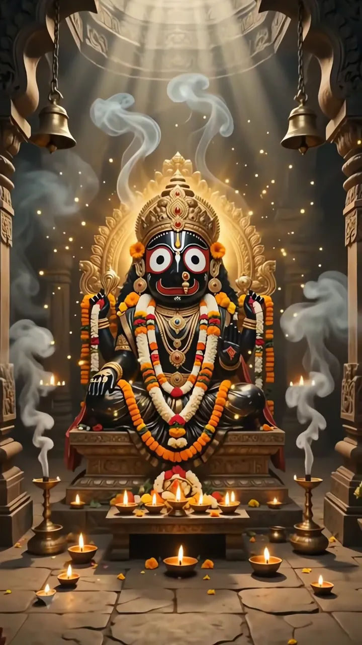 Kali Devi Divine Temple Scene With Smoke And Candles