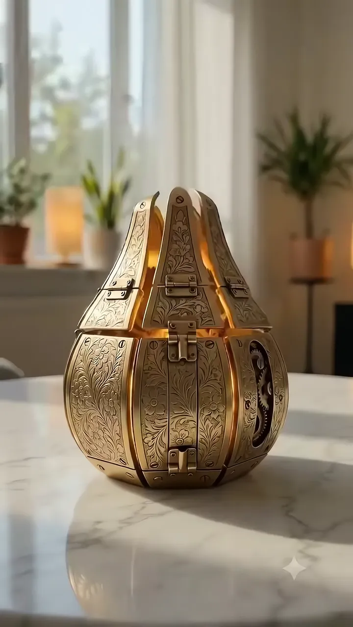 Golden Steampunk Ganesha Box With Intricate Engraving