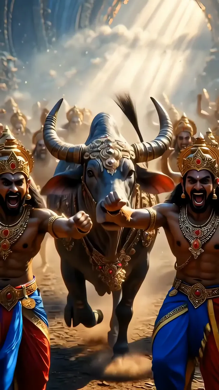 Mahadev Standing Eternal With Nandi Bull And Golden Light